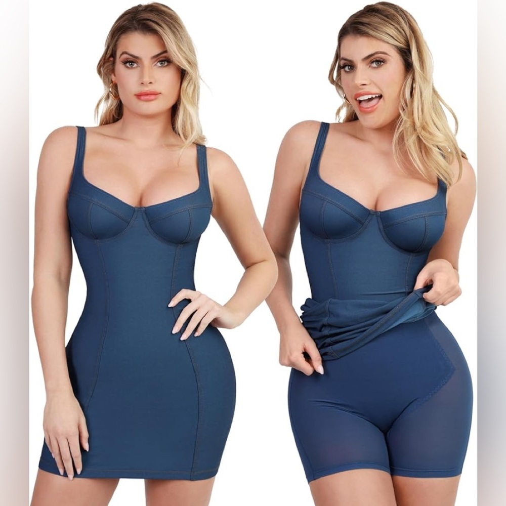Popilush built in shape wear mini demim dress.